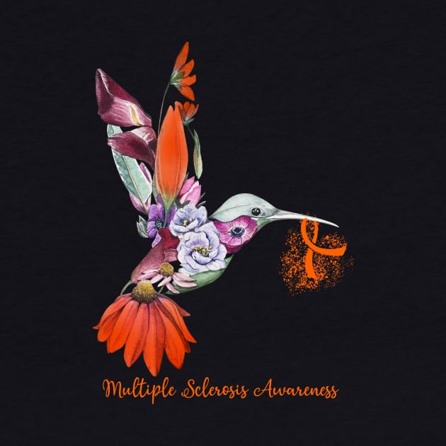 Multiple Sclerosis Awareness Humming Bird Flowers Ribbon by Margaretsantana